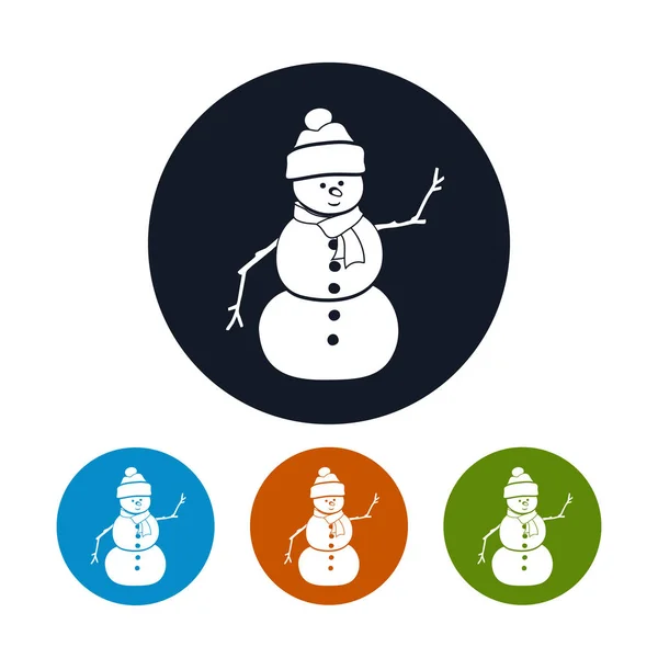 Vier Soorten Kleurrijke Ronde Pictogrammen Kerst Sneeuwpop Kerstversiering Vectorillustratie — Stockvector
