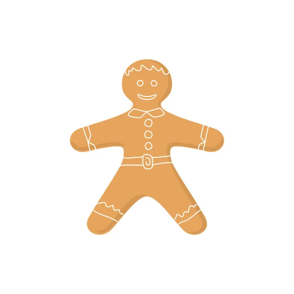 Natal Gingerbread Man Decorado Branco Icing Creme Isolado Fundo Branco — Vetor de Stock