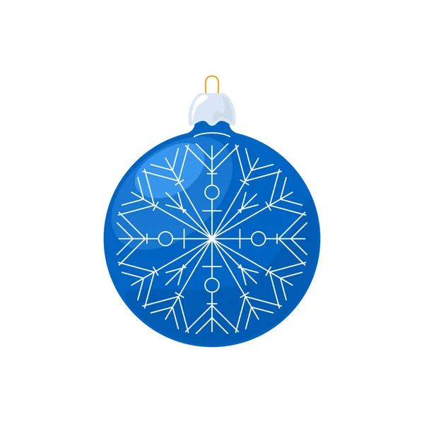 Bola Azul Natal Com Floco Neve Isolado Fundo Branco Decoração — Vetor de Stock