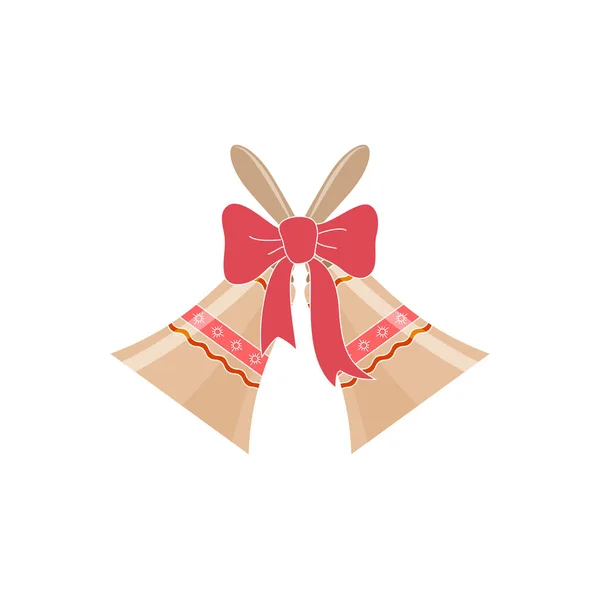 Vacanze Jingle Campane Con Ornamento Decorato Con Fiocco Rosa Isolato — Vettoriale Stock
