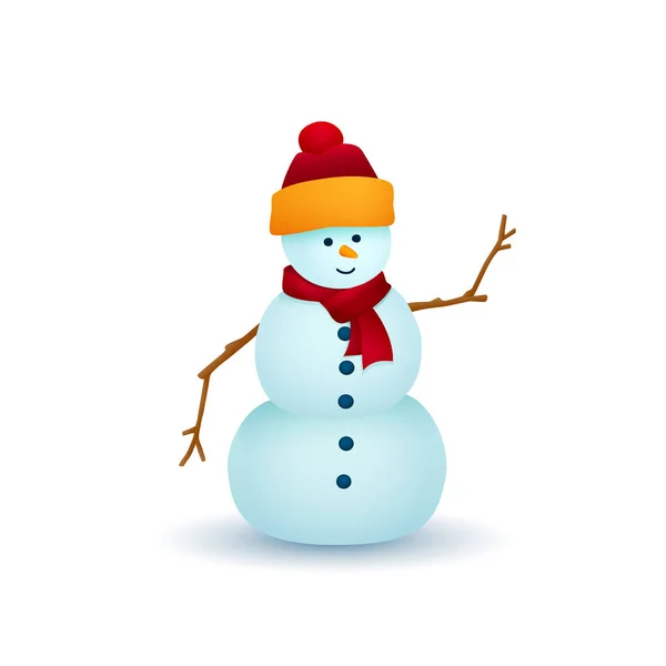 Kerst Sneeuwpop Geïsoleerd Een Witte Achtergrond Witte Sneeuwpop Een Muts — Stockvector
