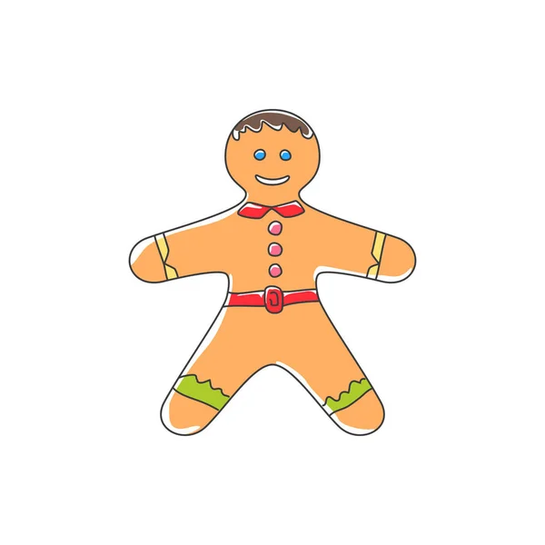 Biscoito Natal Gingerbread Man Decorado Branco Icing Creme Isolado Fundo — Vetor de Stock