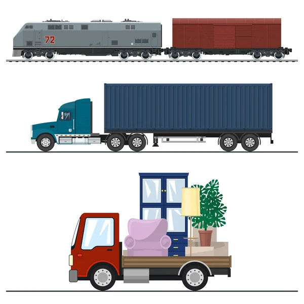 Järnvägstransport och lastbilstransporter — Stock vektor