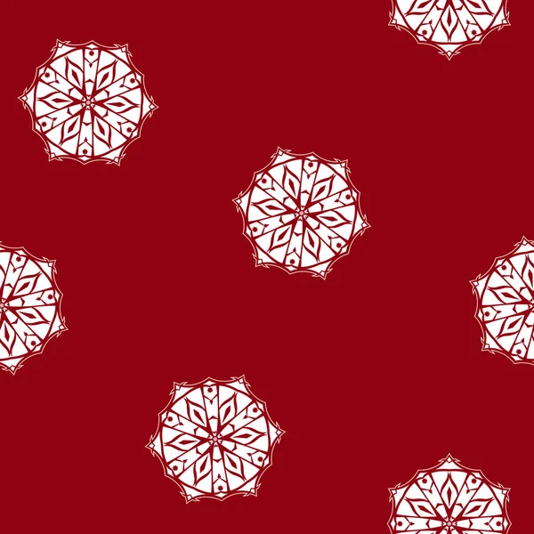 Naadloze Patroon Sneeuwvlok Een Rode Achtergrond Kerstdecoratie Vectorillustratie — Stockvector