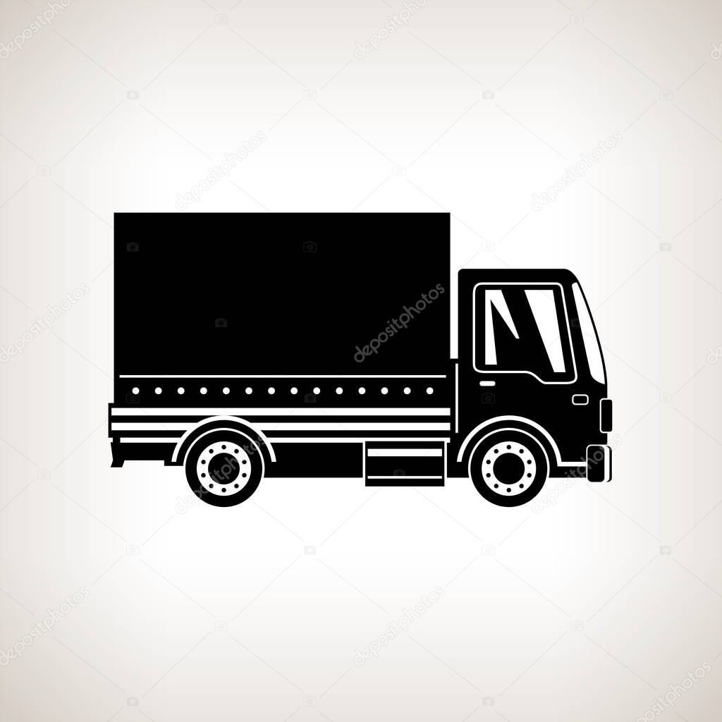 Silhouette Small Covered Truck Isolated on Light Background , Transport Services and Logistics, Shipping and Freight of Goods, Vector Illustration