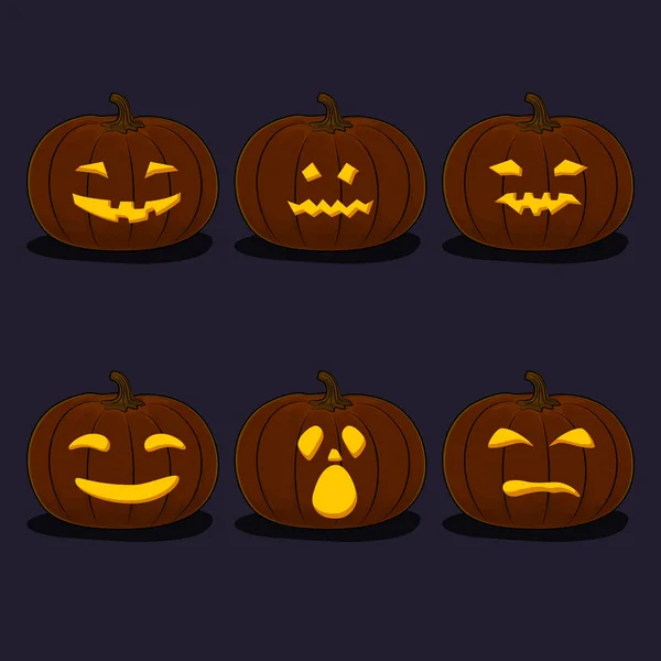 Набір Різьблених Страшних Гарбузів Jack Lantern Чорному Тлі Хеллоуїн Свято — стоковий вектор