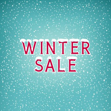 Tatil kış arka plan, harfler kış indirimi kar, kar yağışı, yeşil zemin üzerine beyaz kar taneleri illüstrasyon vektör