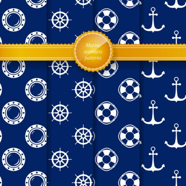 Sorunsuz seyahat desen, Lifebuoy ve geminin tekerlek, Porthole ve çapa, deniz yaz desen, seyahat ve Turizm kavramı, vektör çizim