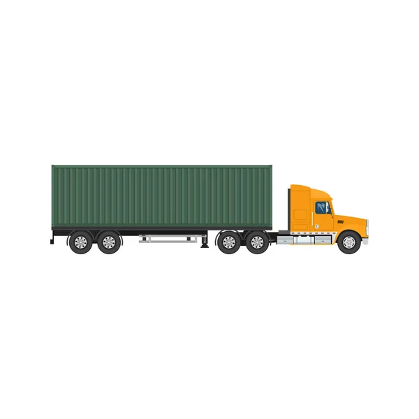 Caminhão Entrega Carga Transporte Frete Mercadorias Caminhão Amarelo Com Recipiente — Vetor de Stock