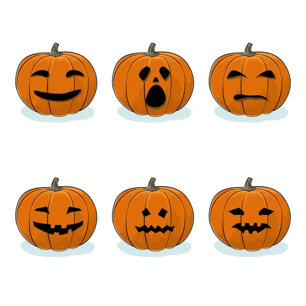 Conjunto Calabazas Jack Linterna Sobre Fondo Blanco Calabazas Miedo Talladas — Vector de stock