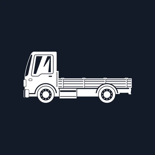 Vit Silhuett Mini Lastbil Utan Last Isolerad Svart Bakgrund Leveranstjänster — Stock vektor