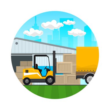 Forklift yükler veya kaldırır kutuları, simgesi