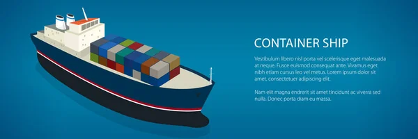 Banner Vrachtschip Isometrische Container Schip Het Water Tekst Bovenaanzicht Van — Stockvector