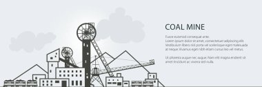 Coal Mining Banner, Complex Industrial Facilities with Spoil Tip and with Rail Cars, Coal Industry, Poster Brochure Flyer Design, Vector Illustration clipart