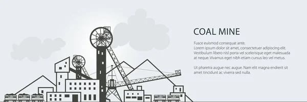 Kohlebergbau Banner Komplexe Industrieanlagen Mit Verwöhnspitze Und Mit Eisenbahnwaggons Kohleindustrie — Stockvektor