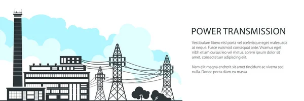 Banner Transmisión Energía Eléctrica Central Eléctrica Líneas Alimentación Alto Voltaje — Archivo Imágenes Vectoriales