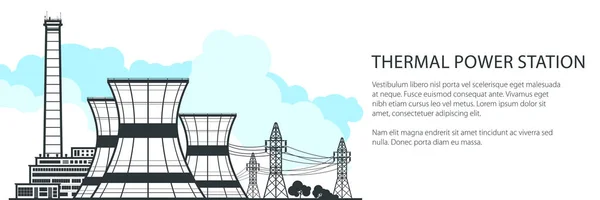 Bannière Centrale Thermique Centrale Nucléaire Texte Réacteur Nucléaire Lignes Électriques — Image vectorielle