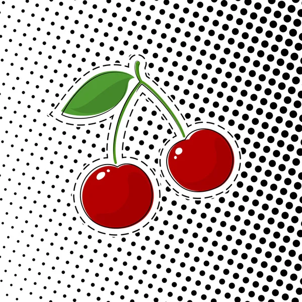Červené třešně nálepka na Pop-Art pozadí — Stockový vektor