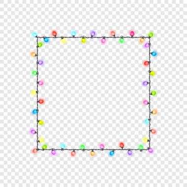 Ampul arka plan, Noel süsleri, vektör çizim olmadan şenlikli renkli parlak garland, kare
