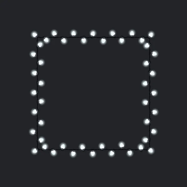 Guirlande Lumineuse Festive Carrée Ampoules Blanches Sur Fond Sombre Joyeux — Image vectorielle