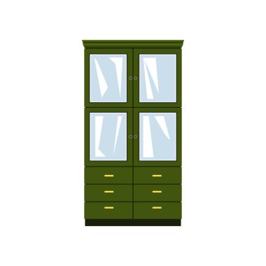 Cam kapılı ve çekmeceli yeşil dolap