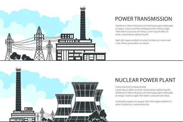 Conjunto de Banners con Transmisión de Energía Eléctrica — Archivo Imágenes Vectoriales