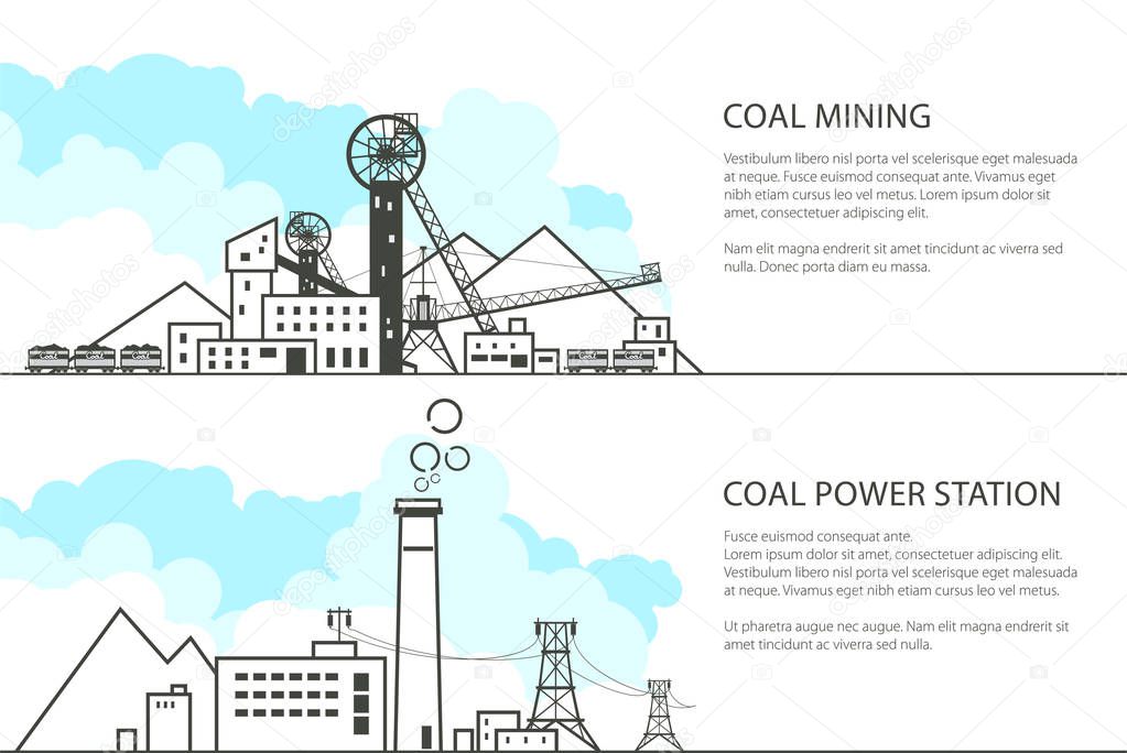 Set of Banners with Mining and Power Station