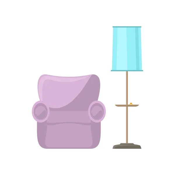 Sillón rosa y lámpara de pie azul — Vector de stock