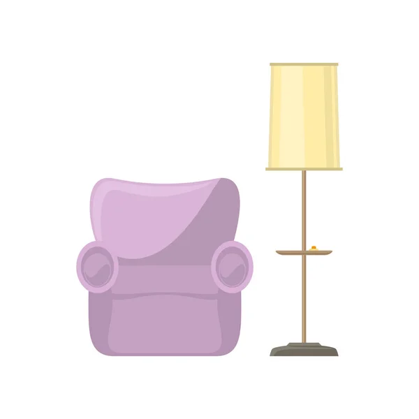 Sillón rosa y lámpara de pie amarilla — Vector de stock