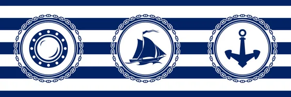 Banner com emblemas do mar em fundo sem costura —  Vetores de Stock