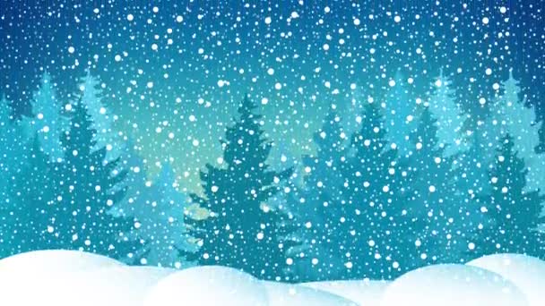 Schneefall Fichtenwald Winterlich Verschneite Nacht Eisiger Schneesturm Schneeflocken Und Schneeverwehungen — Stockvideo