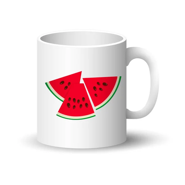 Weißer Becher mit Wassermelonenscheiben — Stockvektor
