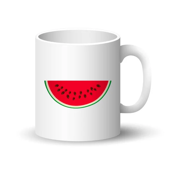 Weißer Becher mit Wassermelonenscheiben — Stockvektor