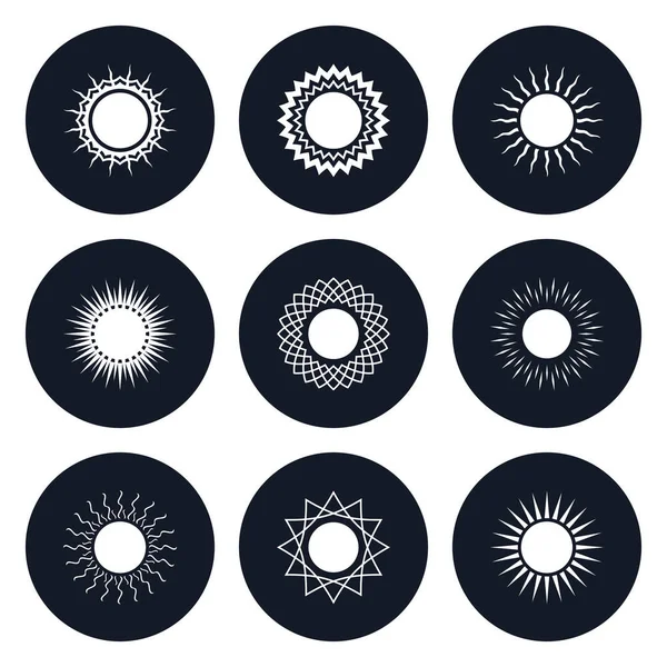 Conjunto de iconos negros con sol — Vector de stock