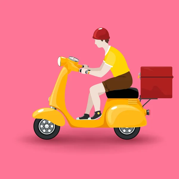 Delivery man rides a scooter — Stock Vector