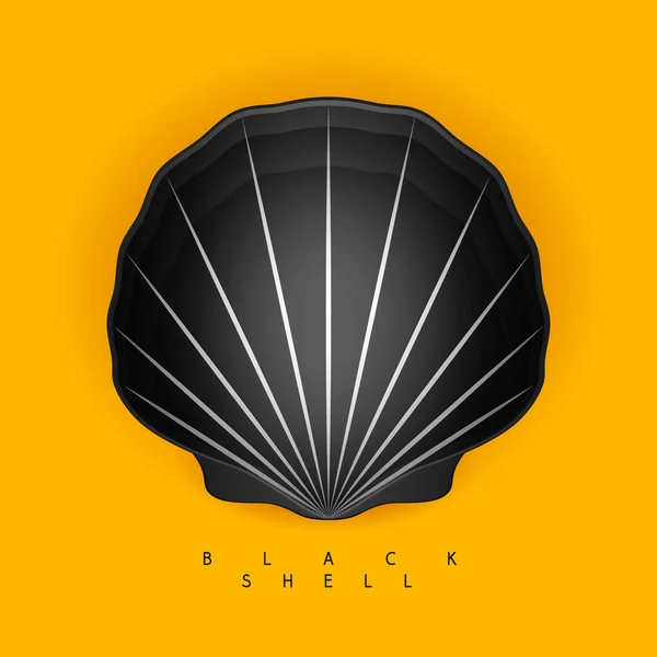 Black seashell isolated on orange background — Stock Vector