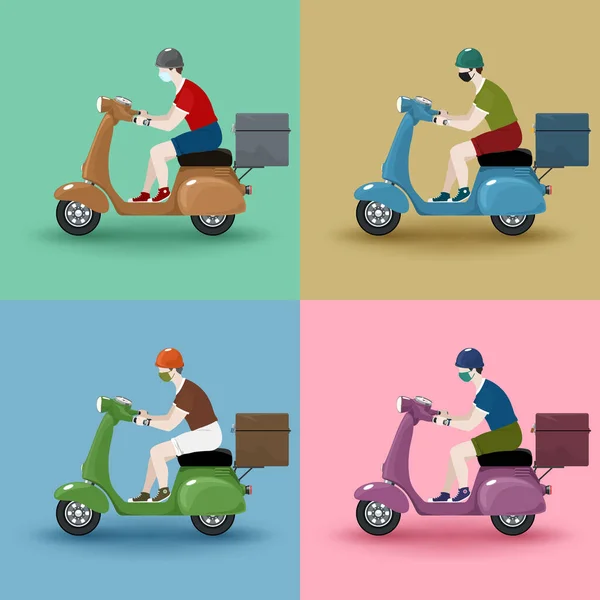 Set de scooters vintage con cajas para entrega — Vector de stock