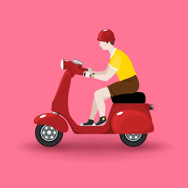 Young guy rides a scooter — Stock Vector