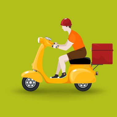 Teslimatçı motosiklet kullanıyor.