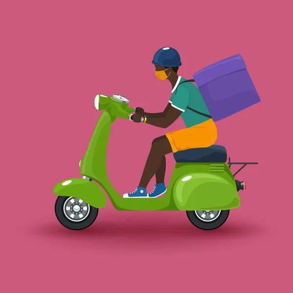 El repartidor monta un scooter — Vector de stock