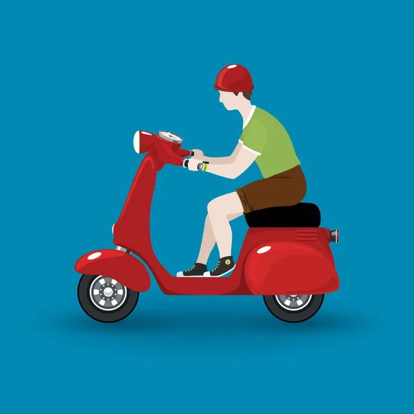 Jongeman rijdt op een scooter — Stockvector