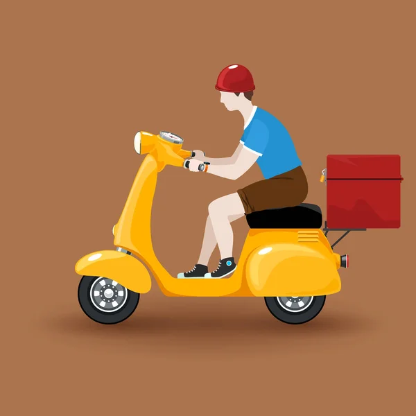 El repartidor monta un scooter — Vector de stock