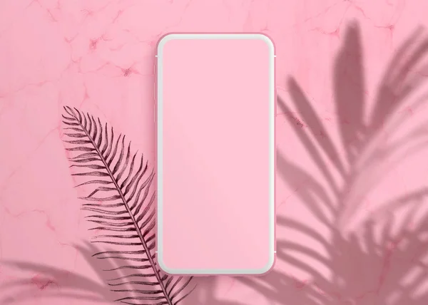 Pastel pembe arka planda gerçekçi, modern akıllı telefon. Oyun tasarımı, mobil uygulama, duvar kağıtları, web siteleri için modelleme yapın. Gölgeler oluştur.