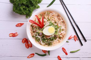 Assam laksa (Tangy balık Gravy içinde sallama) Penang ve Singapur bölgesi 'nde popüler özel Malezya gıda