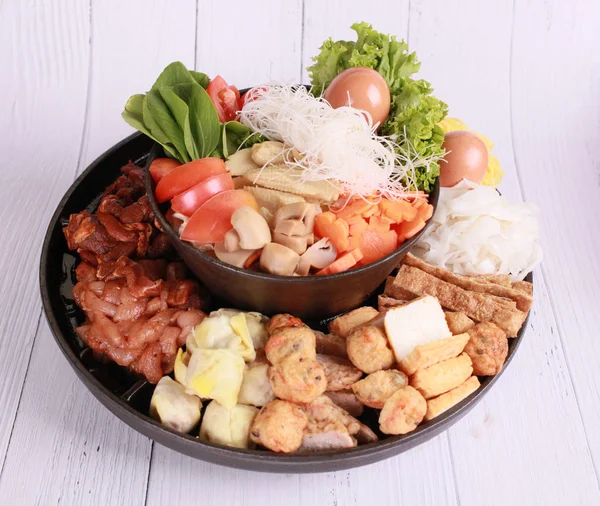 Hot pot with meat with Vegetable.