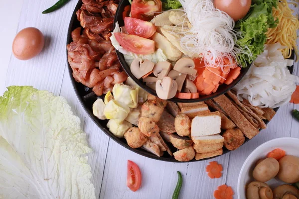 Hot pot with meat with Vegetable.