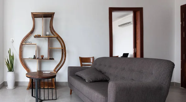 Moderno Apartamento Espacio Mínimo Salón Con Muebles Madera —  Fotos de Stock