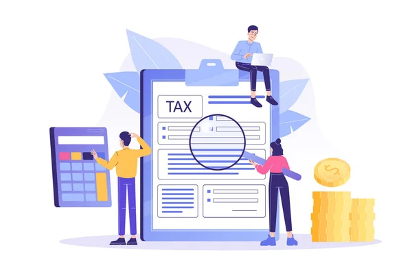 Online Tax Payment Concept Giovani Che Compilano Domanda Modulo Fiscale — Vettoriale Stock