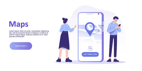 Aplicación Servicio Navegación Gps Aplicación Mapa Smartphone Buscar Mapa Navegación — Vector de stock