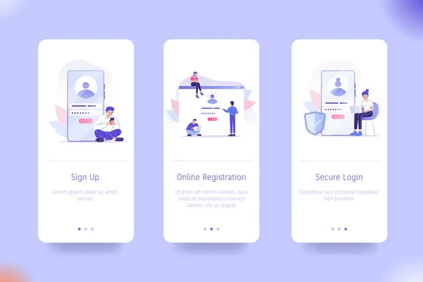 Conjunto Diseño Aplicaciones Para Registro Registro Línea Inicio Sesión Seguro — Vector de stock